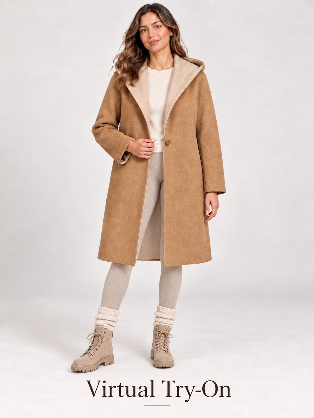 UNIQLO Women’s Wool Blend Hooded Coat Size L Camel Beige Double Face Long